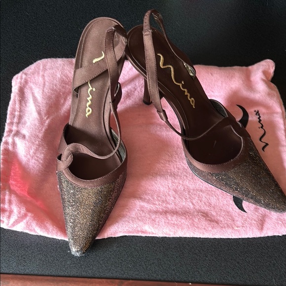 Nina Chocolate Brown Slingback Heels - Picture 1 of 3